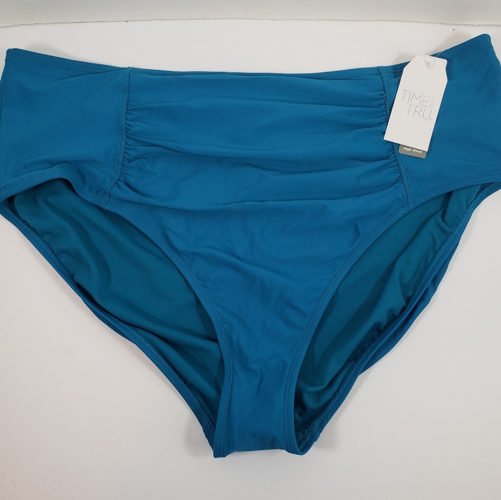 Time & Tru High Waist Bikini Bottom Teal Blue